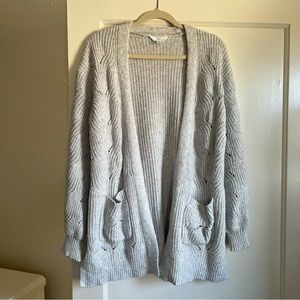 Chunky Knit Light Gray Grandma Sweater Time & Tru Size Small Oversized Pockets